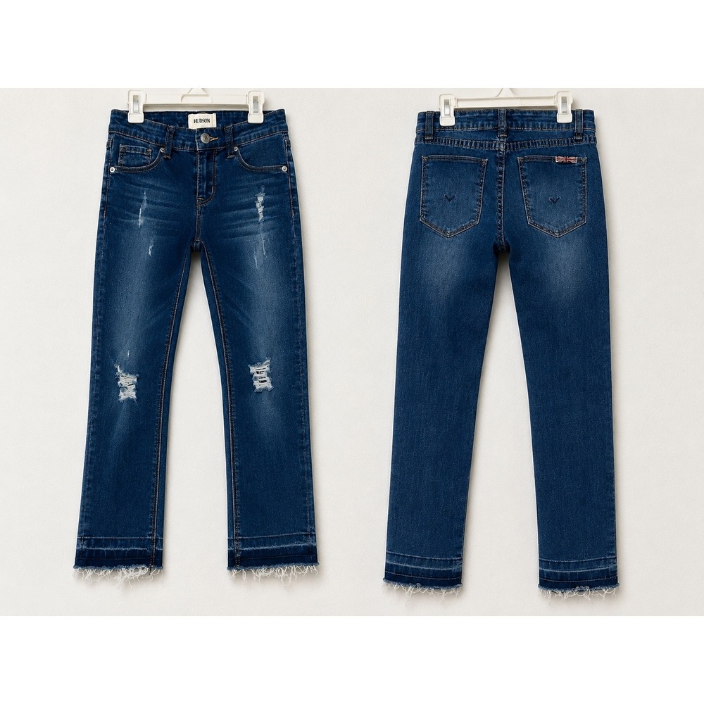 Hudson Distressed Skinny Jeans Kids Size 8 Indigo Blue Excellent Frayed Hem